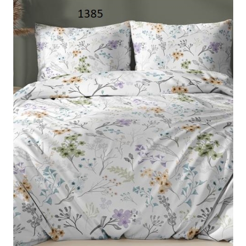 Pościel FLANELOWA Ciepła i polska- Wzór kolorowe kwiatki na bieli na Bieli 1385, rozłożone na łóżku